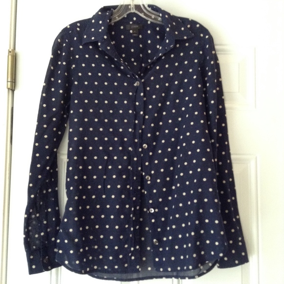 J. Crew Tops - J Crew Button Blouse Office Blouse SZ 2 Polka Dot